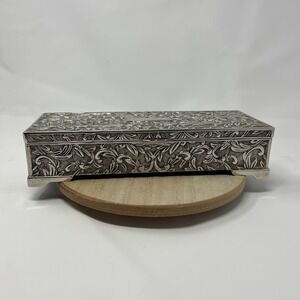 Godinger Silver Plated Jewelry Box  Floral Embossed Design, Velvet Lined, Mirror